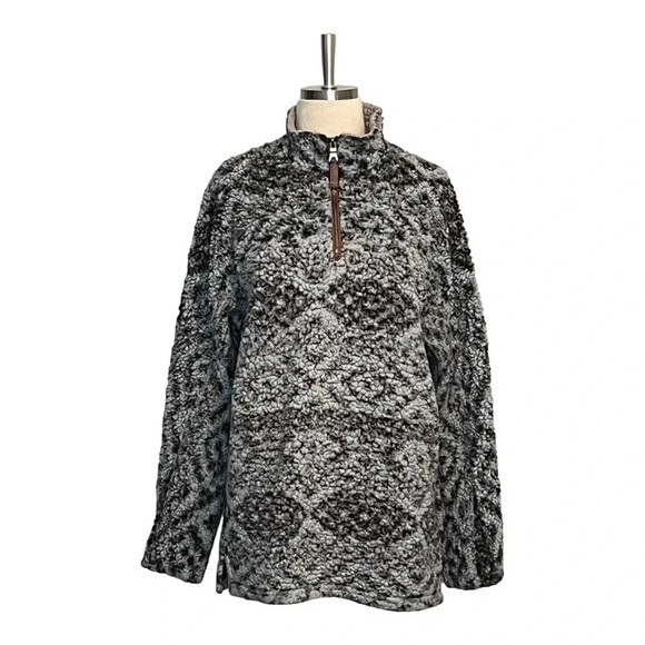 TRUE GRIT SHERPA PULLOVER 1/4 ZIP FROSTY TIP‎ AZTEC PATTERN SUPER SOFT SIZE MED - Picture 1 of 10